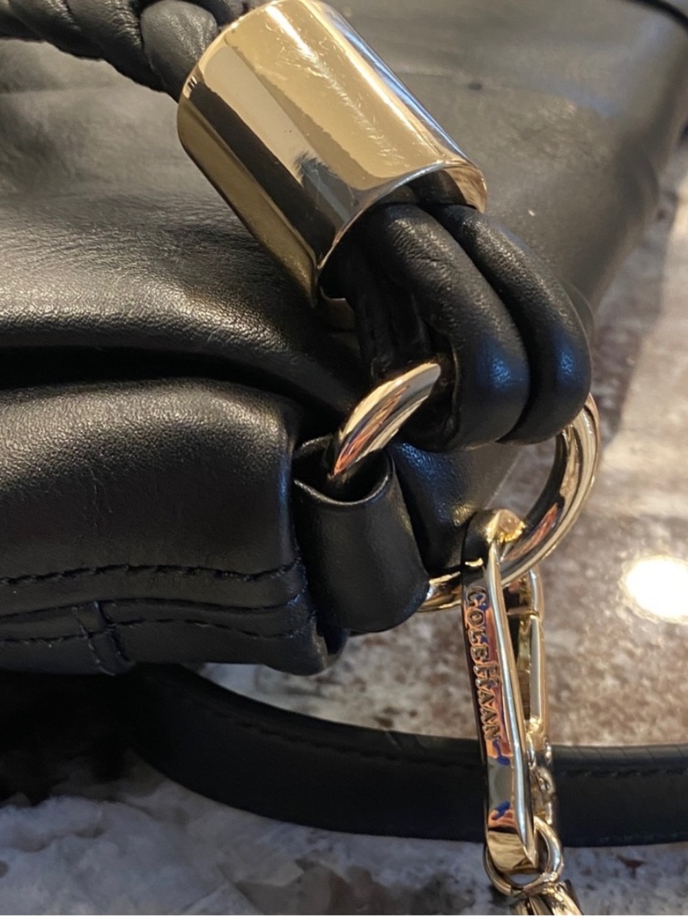 Cole Haan Jenna Leather Shoulder Bag Black Braided Strap NWT - Picture 13 of 15